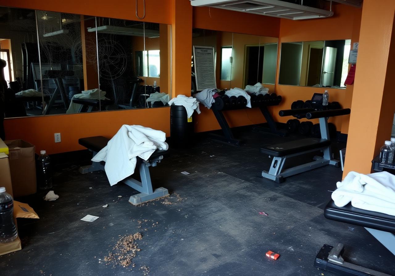 Gym and fitness, before cleaning