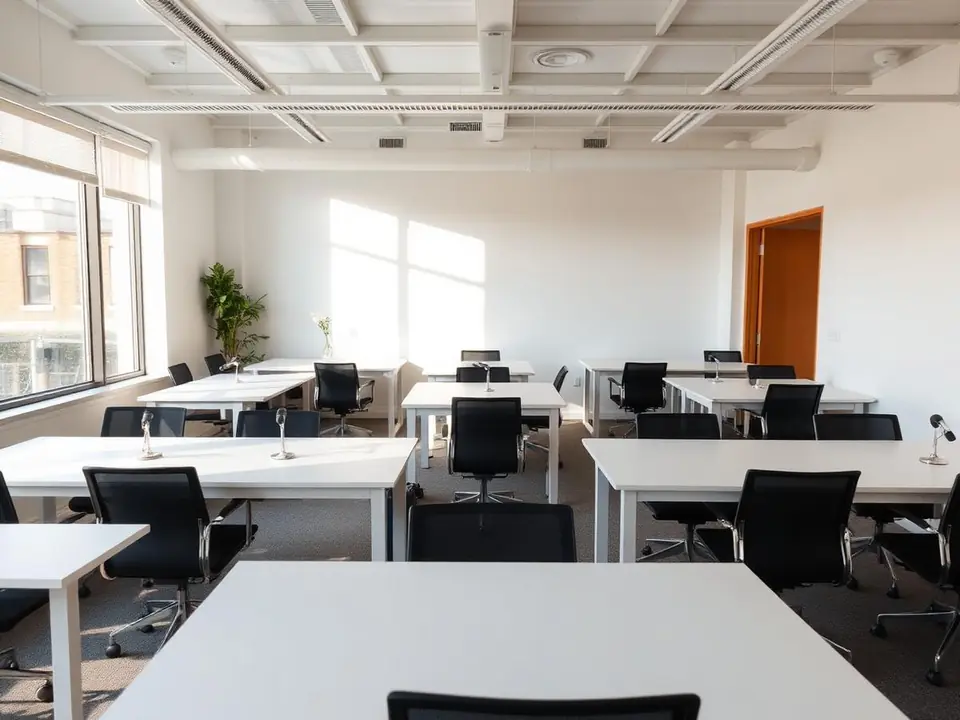 Bright modern office workspace with polished surfaces maintained by Ember Services regular commercial cleaning